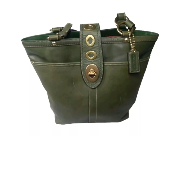 バッグ Coach Lily Legacy Turnrock Green Leather Coach green lily legacy - Gem